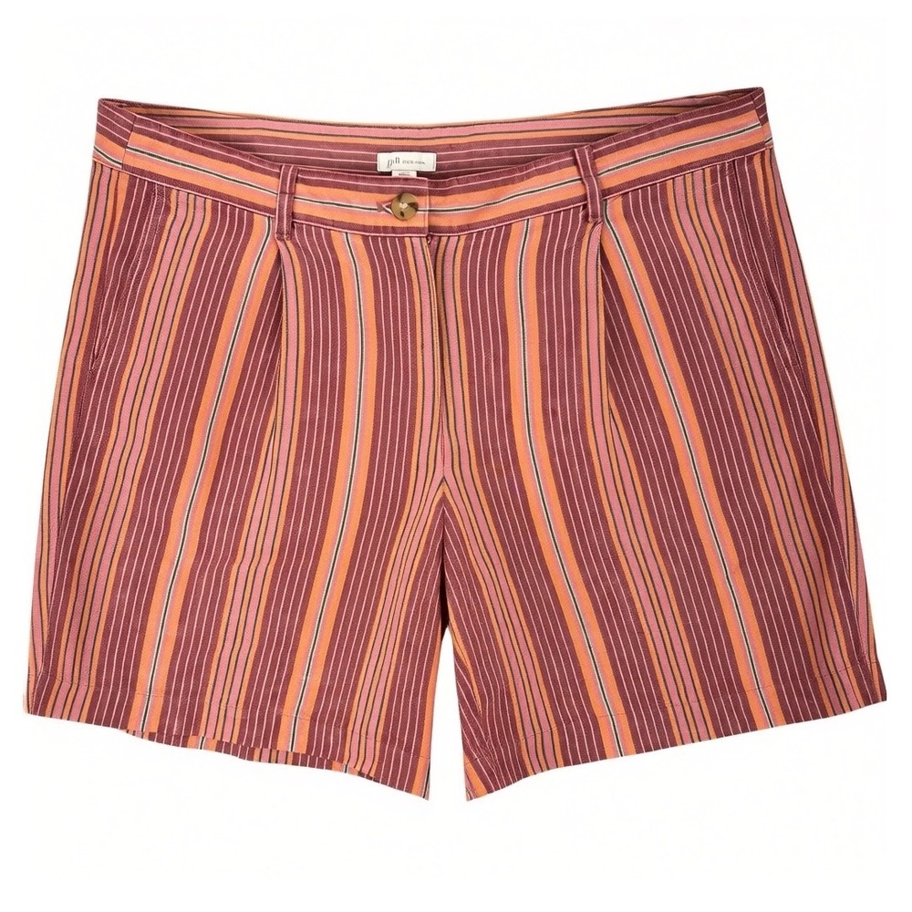 J.Jill Love Linen Shorts Womens 12 Striped Bermuda Coastal Boho High Rise Linen